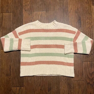 Thread & Supply Cozy Soft Striped Ribbed Crewneck Sweater Boho